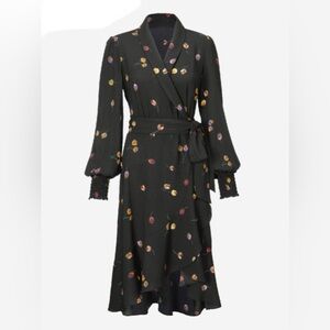 CAbi Black Floral Long Sleeve Dress